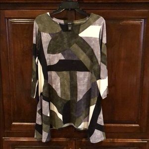 Alfani olive/blk/cream tunic